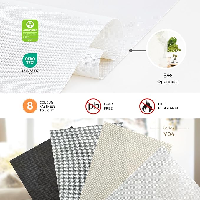 HeyBlinds Motorized Solar Shades with Remote, Light Filtering Mesh Roller Shades, Flame Retardant Smart Blinds, UV Blocking, Alexa Google HomeKit Compatible, Custom Size (Plain White-5% Openness)