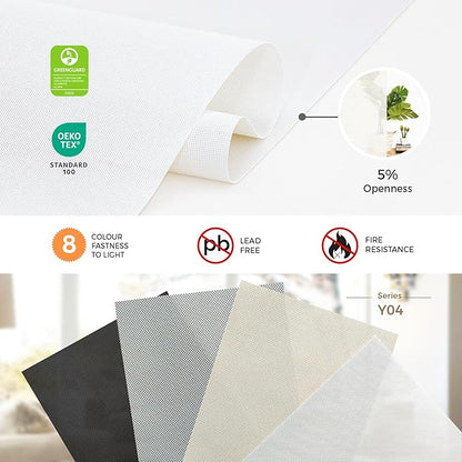 HeyBlinds Motorized Solar Shades with Remote, Light Filtering Mesh Roller Shades, Flame Retardant Smart Blinds, UV Blocking, Alexa Google HomeKit Compatible, Custom Size (Plain White-5% Openness)