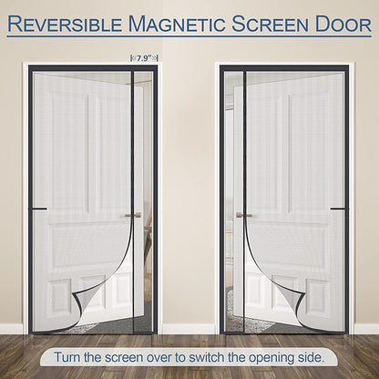 Upgraded Magnetic Screen Door Thicker 255g/㎡ Reinforced Mesh,Reversible Left Right Side Opening,Fit Door Size 36 x 96 Inch,Retractable Door Screen Magnetic Closure,Door Curtain for Single Front Door