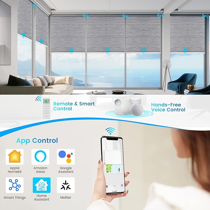 Motorized 100% Blackout Roller Shades – Custom Smart Blinds with Remote Control, Rechargeable Battery or Plug-in Motor, Tuya WiFi Optional, Home & Office Automatic Window Shades (Cement Gray/CH9429)