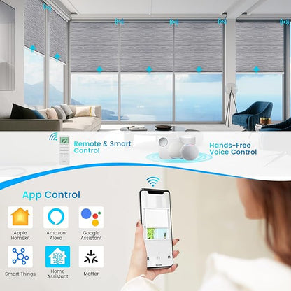 Motorized 100% Blackout Roller Shades – Custom Smart Blinds with Remote Control, Rechargeable Battery or Plug-in Motor, Tuya WiFi Optional, Home & Office Automatic Window Shades (Cement Gray/CH9429)