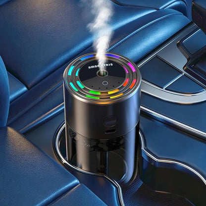 Amor Lyris Smart Car Air Freshener Diffuser, 5.7 fl oz Ultrasonic Car Diffuser, Rechargeable Auto On/Off Car Air Freshener with 5-Level Mist, RGB Light for Car Interior, Wilderness Scent