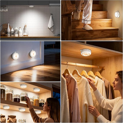 YiaMia Motion Sensor Night Light - 3 Pack, Smart Wireless Closet Lights, 3 Light Colors + Dimming, 3 × AA Battery Operated Indoor Stair Light Suitable for Kitchen, Wardrobe and Hallway