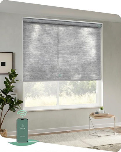 Yoolax Motorized Shades App Control, Light Filtering Automatic Blinds for Indoor Windows, Electric Roller Shades for Bedroom Living Room Office (Soft Jacquard Gray, 58" W x 72" H)