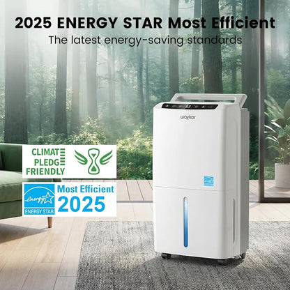 Waykar 34 Pints 2025 Most Efficient Energy Star Dehumidifier for Home & Basement, Ideal for Spaces up to 2,000 Sq. Ft. with Auto or Manual Drainage, 0.62-Gallon Water Tank