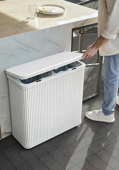 Veradek Tambour Series Outdoor Trash Can with Lid – All-Weather Waste Bin for Patio, Pool, BBQs & Parties | Durable Dual Bag System up to 30 Gallons | Modern Design for Backyard or Deck