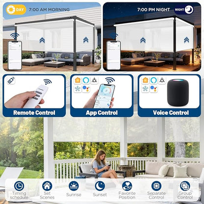 Motorized Outdoor Shades, Custom Patio Roller Blinds with Remote, Smart Exterior Sun Shades Compatible with Alexa, HomeKit, Google Home (3% Openness White)