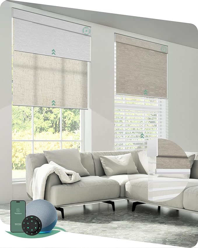 Yoolax Smart Dual Roller Shades, Motorized Blinds with Remote Smart Blinds Compatible with Alexa, Automatic Dual Shades for Windows Bedroom Living Room (Customize)