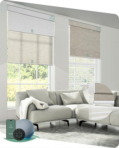 Yoolax Smart Dual Roller Shades, Motorized Blinds with Remote Smart Blinds Compatible with Alexa, Automatic Dual Shades for Windows Bedroom Living Room (Customize)