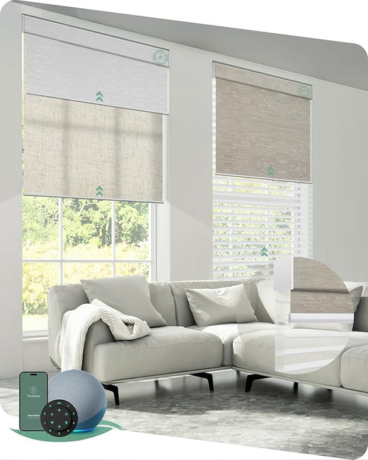 Yoolax Smart Dual Roller Shades, Motorized Blinds with Remote Smart Blinds Compatible with Alexa, Automatic Dual Shades for Windows Bedroom Living Room (Customize)