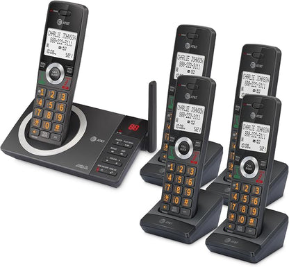 AT&T 5-Handset Expandable DECT 6.0 Cordless Home Phone with Large Display, Big Buttons, Answering Machine, Smart Call Blocker, Long Range, Caller ID, Speakerphone, Intercom: CL82518 (Charcoal Black)