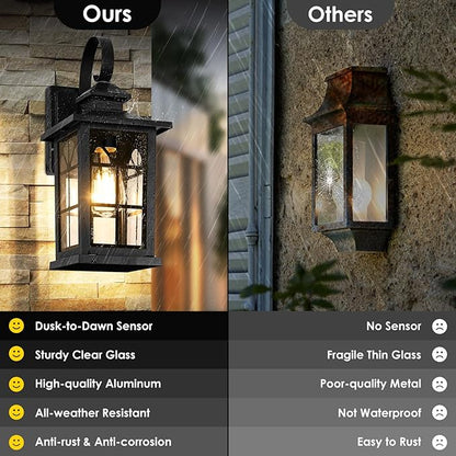 2-Pack Dusk to Dawn Outdoor Wall Light Fixtures, Aluminum Exterior Lighting Fixtures Wall Mount, Waterproof Porch Lights Outdoor Wall Sconces Lanterns, Black Outside Lights for House Front Door Garage
