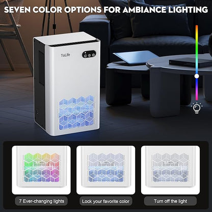ToLife Dehumidifier for Home, 1000 sq.ft Dehumidifiers for Basement Bathroom Bedroom with 95 OZ Water Tank, Auto Shut Off 7 Colors LED Light, White Black