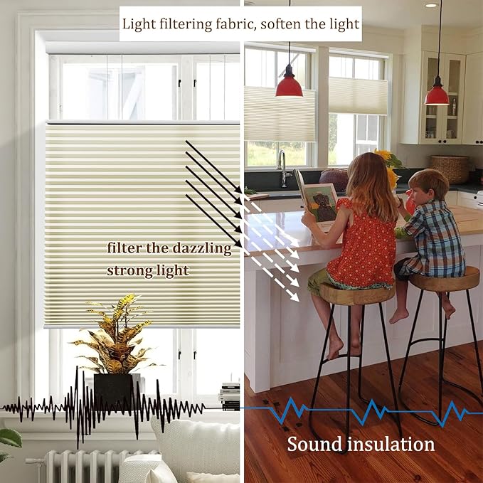 LEXEN Smart Top Down Bottom Up Honeycomb Shades - WiFi Enabled Motorized Cellular Blinds Compatible with Alexa/Google Home Double Cellular Fabric Light Filtering Insulated Custom Sizes-Beige