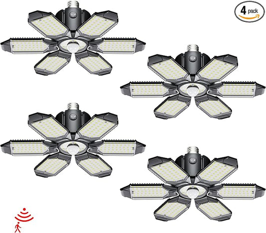 Motion Sensor Garage Light,20000LM Garage Lights Ceiling Led Motion Activated,Motion Light Indoor with Dusk to Dawn,Screw in Light Bulb for Basement Attic Warehouse (4 Pack)