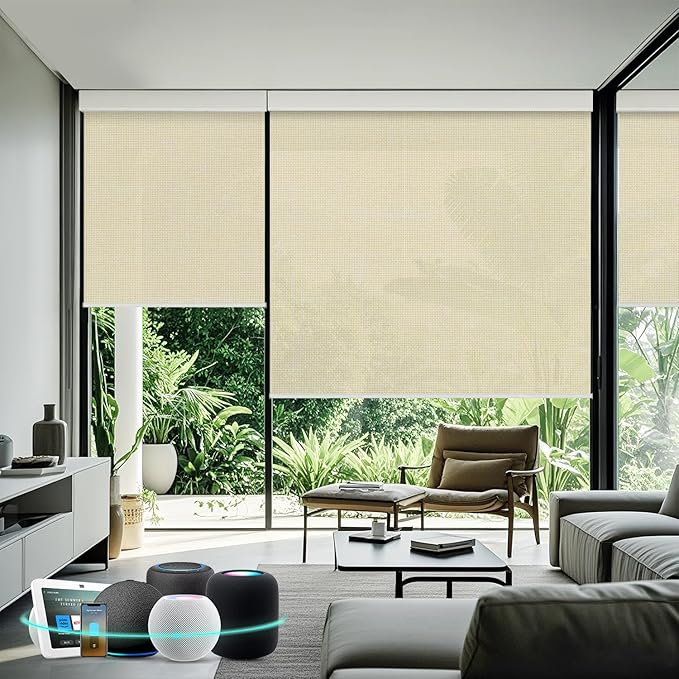 Aprilsmart Motorized Blinds with Remote,Light Filtering Motorized Roller Shades Work with Apple Homekit,Alexa,SmartThings,Google Home,Customize Blinds(Bouvardia Cream-64)