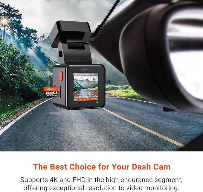 Vantrue 128GB U3 microSDXC UHS-I 4K UHD Video Monitoring Memory Card with Adapter for Dash Cams, Body Cams, Action Camera, Other Surveillance & Security Cams