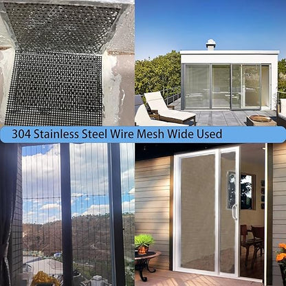 304 Stainless Steel Mesh Screen, 12 Mesh 304 Stainless Steel Security Screen, PVC Coated Heavy Duty 47inch x 118 inch Wire Mesh Window Screen Hardware Cloth Sturdy Metal Mesh Door Security Screen Mesh