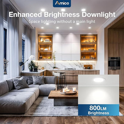 Amico 36 Pack 4 Inch 5CCT Ultra-Thin LED Recessed Ceiling Light with Metal Junction Box, 2700K/-5000K Selectable, 10W Eqv 60W, 800 LM, Dimmable High Brightness Downlight - ETL&FCC