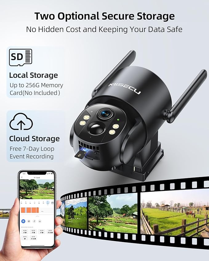 MISECU 4G LTE Cellular Solar Security Camera Wireless Outdoor, No WiFi Solar Powered Outdoor, 2.5K Color Night Vision, AI Motion Detection, 360° PTZ Live View, 2 Way Talk, Built in SIM Card (2 Pack)