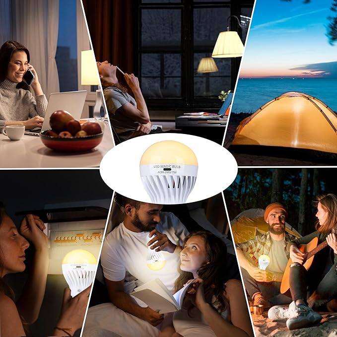 BSOD AC 85-265V 7W LED Magic Bulb with Remote Controller Warm White Emergency Light with Rechargeable Built-in Battery E27 Lamp for Home Indoor Lighting (USB Warm 2 Pack)