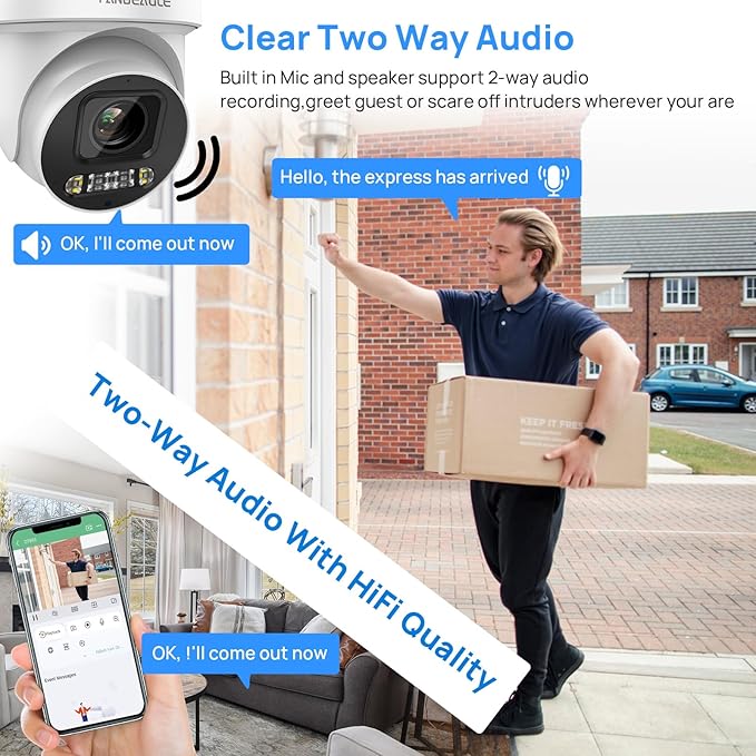 PANOEAGLE 4K AI IP POE PTZ Camera, 8MP PTZ Security Camera Outdoor,5X Optical Zoom 2.7~13.5mm Lens, 2-Way Audio, Smart Human/Vehicle Detection, Spotlight Color Night Vision,SD(512GB), IP67