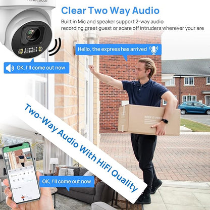 PANOEAGLE 4K AI IP POE PTZ Camera, 8MP PTZ Security Camera Outdoor,5X Optical Zoom 2.7~13.5mm Lens, 2-Way Audio, Smart Human/Vehicle Detection, Spotlight Color Night Vision,SD(512GB), IP67