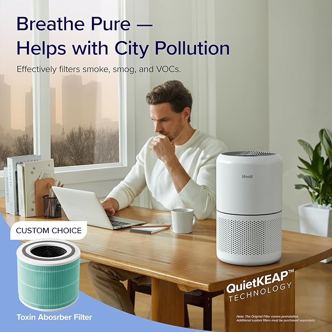 LEVOIT Core 300 Purifier with Replacement Filter - HEPA Air Cleaner Eliminates Allergens for Bedroom, Pets, Smokers In 1095 Sq.Ft Coverage. 24db Quiet Operation and Auto Mode.