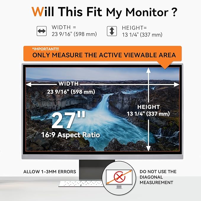 Mamol 27 Inch Computer Privacy Screen for 16:9 Aspect Ratio Widescreen Monitor - Removable Anti Glare Blue Light Filter, Computer Privacy Shield