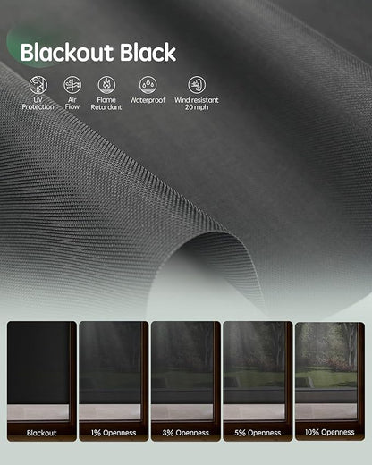 Yoolax Customized Motorized Outdoor Shades, Smart Blinds Compatible with Alexa Google, Remote Control Waterproof Blinds for Patio Porch Windows Outside (Blackout Black)