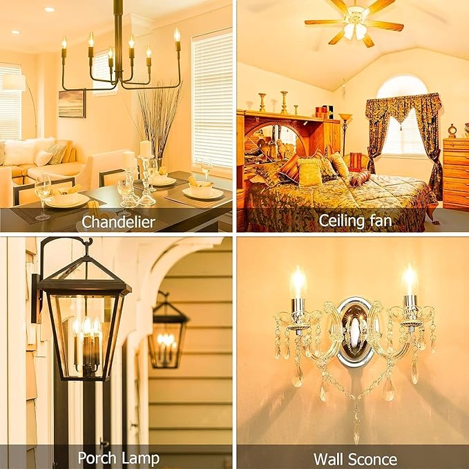 Cotanic E12 LED Bulb Dimmable 3000K Soft White, LED Candelabra Bulbs 60Watt Equivalent, Small Base Type B Light Bulbs, Candle Shape Chandelier Light Bulbs Clear Glass, 600LM, 24 Pack