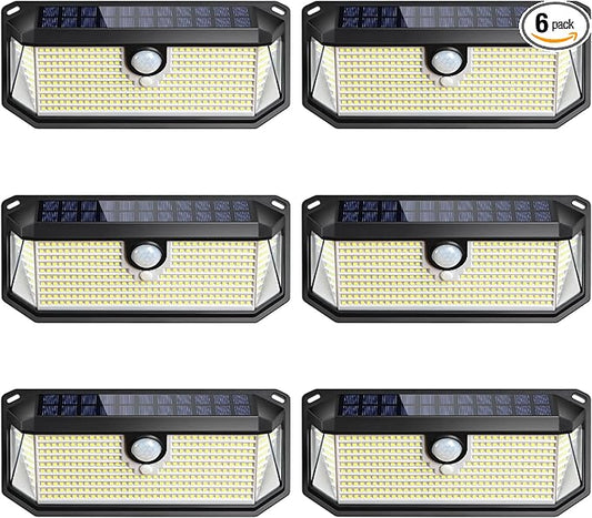Solar Outdoor Lights, 4000LM 388 LEDs Motion Sensor Outdoor Light, IP65 Waterproof Solar Powered Outside Lights with 270° Wide Angle & 3 Modes, Exterior Flood Security Lights for Patio Garage, 6-Pack