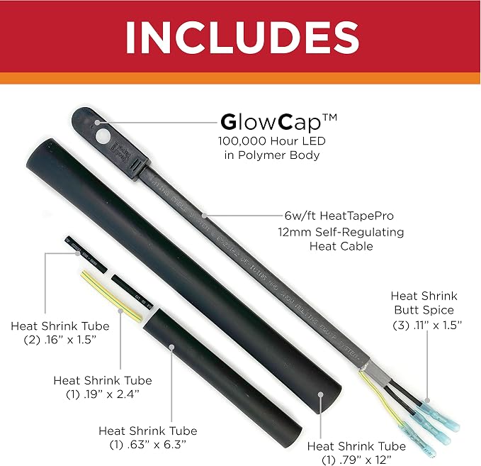 Radiant Solutions Company GlowCap Heat Cable End Seal Kit for Terminating 10-13mm Self-Regulating Heat Cable with patented intelligent LED end cap