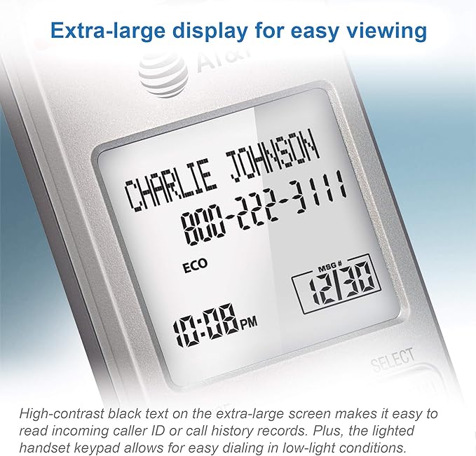 AT&T EL51203 DECT 6.0 2-Handset Cordless Phone with Full-Duplex Speakerphone, Backlit Display & Lighted Keypad, Caller ID/Call Waiting, Intercom, ECO Mode