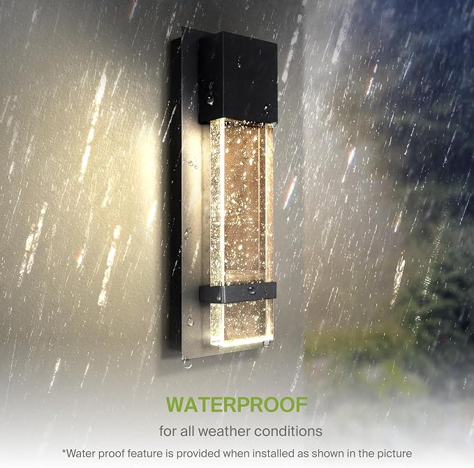 ASD LED 13" Bubble Glass Wall Light Fixture, Outdoor & Indoor Seeded Sconce | RGBW, Waterproof, ETL Listed | 9W 250LM 3000-5000K 100-277V | Exterior Lantern, Porch Lighting | Black