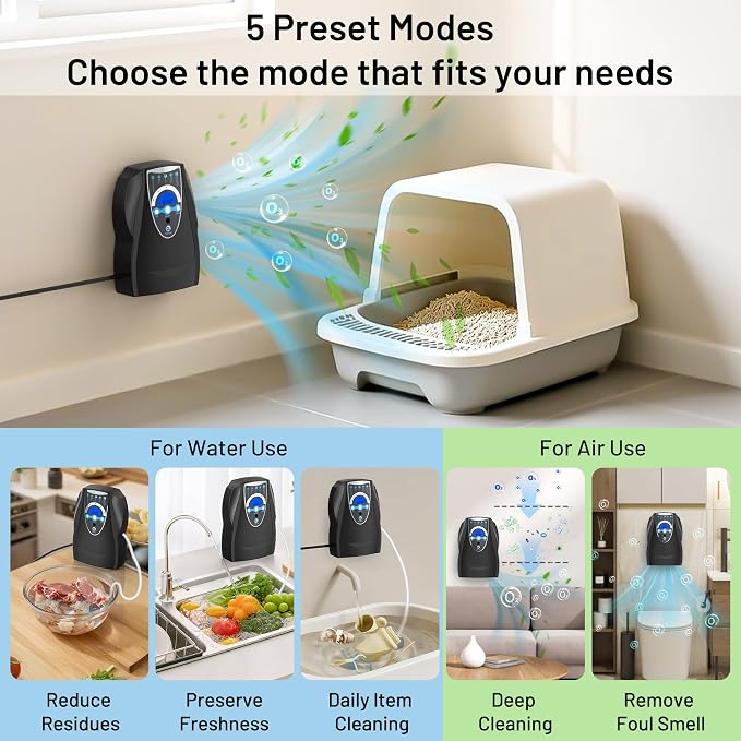 Ozone Machine Generator, 500mg/h Portable Ozone Machine for Home, Kitchen, Office, Cleaning Water, Fruits and Vegetables,Multifunctional with Timer, Black
