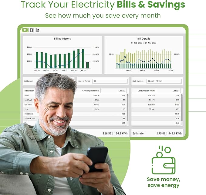 Eyedro Home Energy Monitor – Real-Time Electricity Usage Monitor with Solar Net Metering-Whole House Power Consumption Monitor–WiFi/Ethernet Smart Energy Meter with Reports & History, 2 Sensors