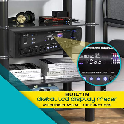 Pyle Wireless Bluetooth Home Amplifier- Connectivity Power Off Distant Devices, Input/Output Devices, Connectors/Jacks, Sound System Controls for Audio/Radio & Display Design - PT390BTU.3