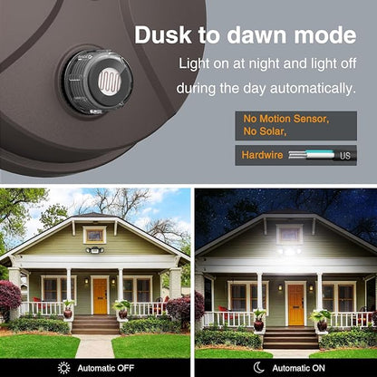 Onforu 80W LED Dusk to Dawn Flood Lights, 8000LM Brown Exterior Security Outdoor Lighting,IP65 Waterproof Outdoor 3 Adjustable Heads Photocell Light Fixture,6500K Floodlight for Garage,Patio,Yard