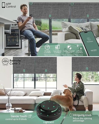 Yoolax Motorized Blinds with Remote, 100% Blackout Smart Blinds Work with Alexa, Google, Apple Homekit, Motorized Shades for Bedroom, Custom Electric Shades Voice Control (Fabric Dark Gray)
