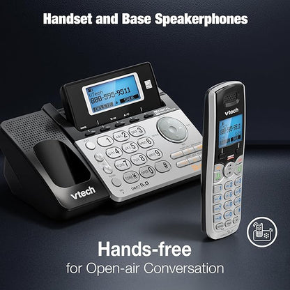 VTech 4-Handset 2-Line Cordless Phone for Small Business or Home with Answering System and Mailbox on Each Line, Caller ID/Call Waiting, Conference Call | DS6151 with 4 Handsets Bundle (Black/Silver)