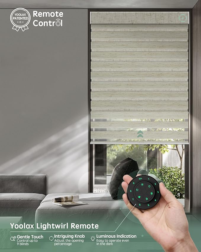 Yoolax Smart Dual Roller Shades, Motorized Blinds with Remote Smart Zebra Shades Compatible with Alexa, Blackout & Light Filtering Automatic Blinds for Windows (Zebra Linen Beige)