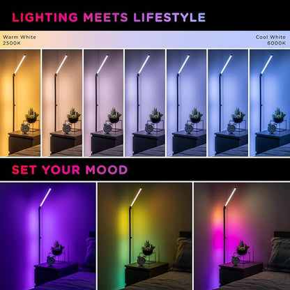 Enbrighten Vibe RGBWIC Smart Foldable Floor Lamp with Music Sync | Color-Changing Ambient Lighting with DIY Effects, Alexa and Google Compatible, Ideal for Gaming Rooms and Bedrooms
