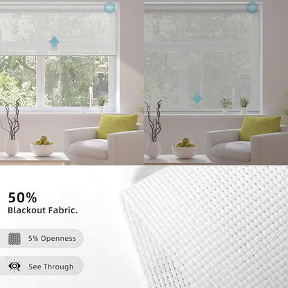 SmartWings Motorized Smart Blinds for Windows in Light Filtering, Electric Remote Roller Shades Compatible with Alexa/Google Home/Homekit, Custom Up to 110”W x 148”H, 5% Openness Aventus Ice