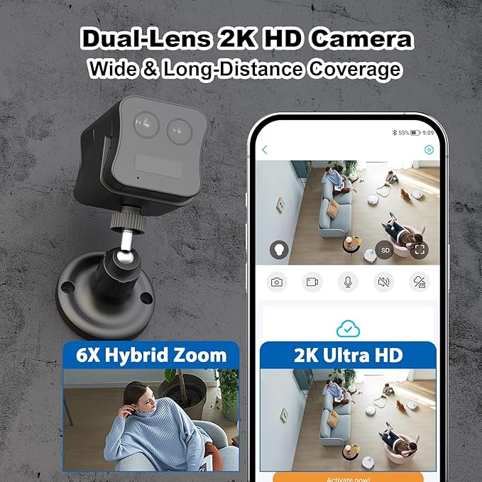 No WiFi Security Camera, 4G LTE Cellular Security Camera, 2K Dual Lens Magnetic Portable SIM Card Camera with Long Stanby Battery, Night Vision, PIR Motion Cam for Garages, Cabins, Campsites, Motels