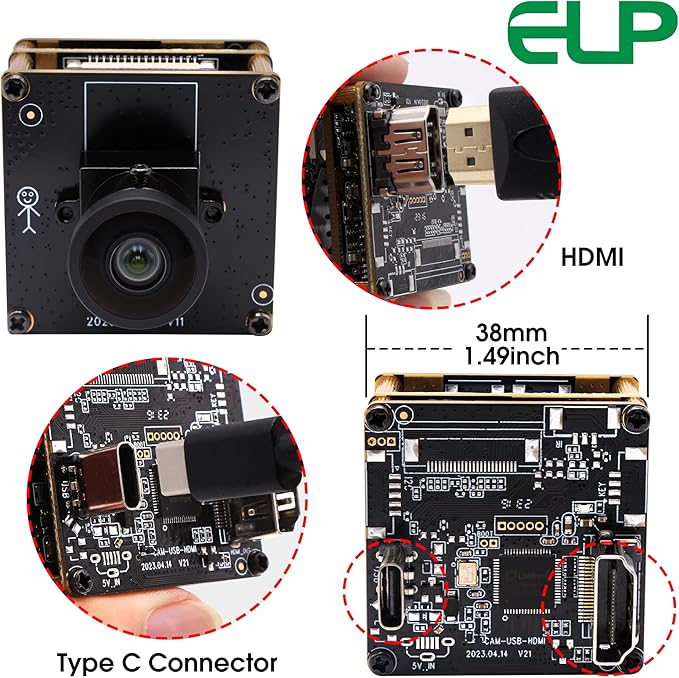 4K HDMI USB Camera Module Wide Angle Webcam for Computer 4K 30fps PC Camera Mini UVC USB2.0 Lightburn Camera for Laser Engraver 2X Digital Zoom USB Security Camera for Laptop Raspberry Pi