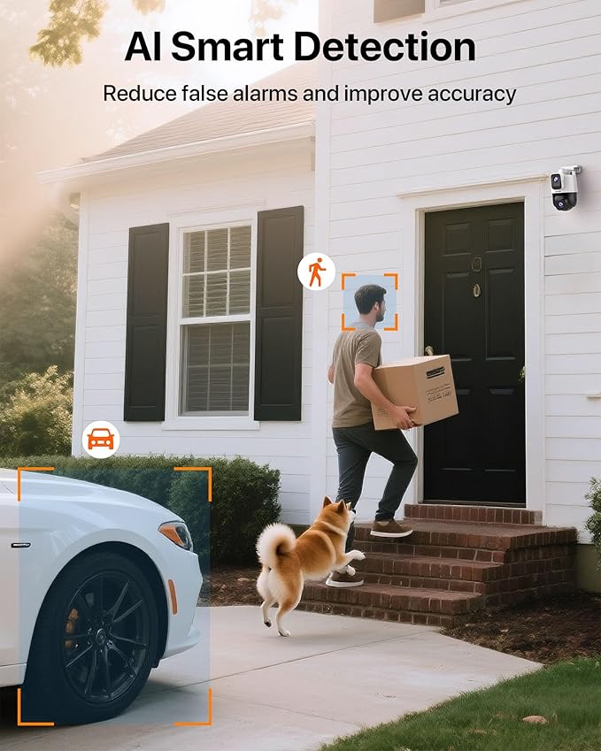 Tenda Wi-Fi Outdoor Camera 2K+2K, 360° PTZ Surveillance Camera with Dual Lens, FHD Auto Tracking, IP65 Waterproof, Color Night Vision, Two-Way Audio, Vehicle Detection – CH9