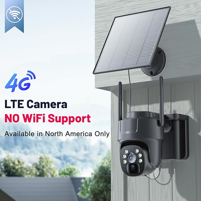 KKB 4G LTE Cellular Security Camera, No WiFi Security Camera Outdoor Built-in SIM Card Unlimited Data Plan, Solar Powered, 2K Wireless Cam Color Night Vision, PIR Motion Sensor, 355° View, 2 Way Talk