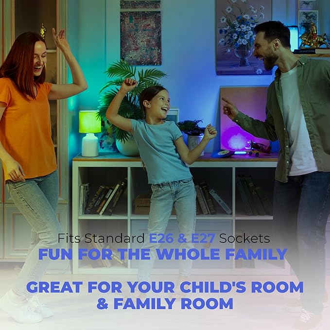 SKYLAR LED Color Changing Light Bulb with Bluetooth Speaker, E26 A23 RGB Bulb, 4 Light Modes, Remote Control, Color Changing Party Light for Bedroom, Home Decor & Holidays