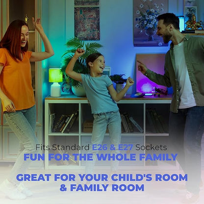 SKYLAR LED Color Changing Light Bulb with Bluetooth Speaker, E26 A23 RGB Bulb, 4 Light Modes, Remote Control, Color Changing Party Light for Bedroom, Home Decor & Holidays
